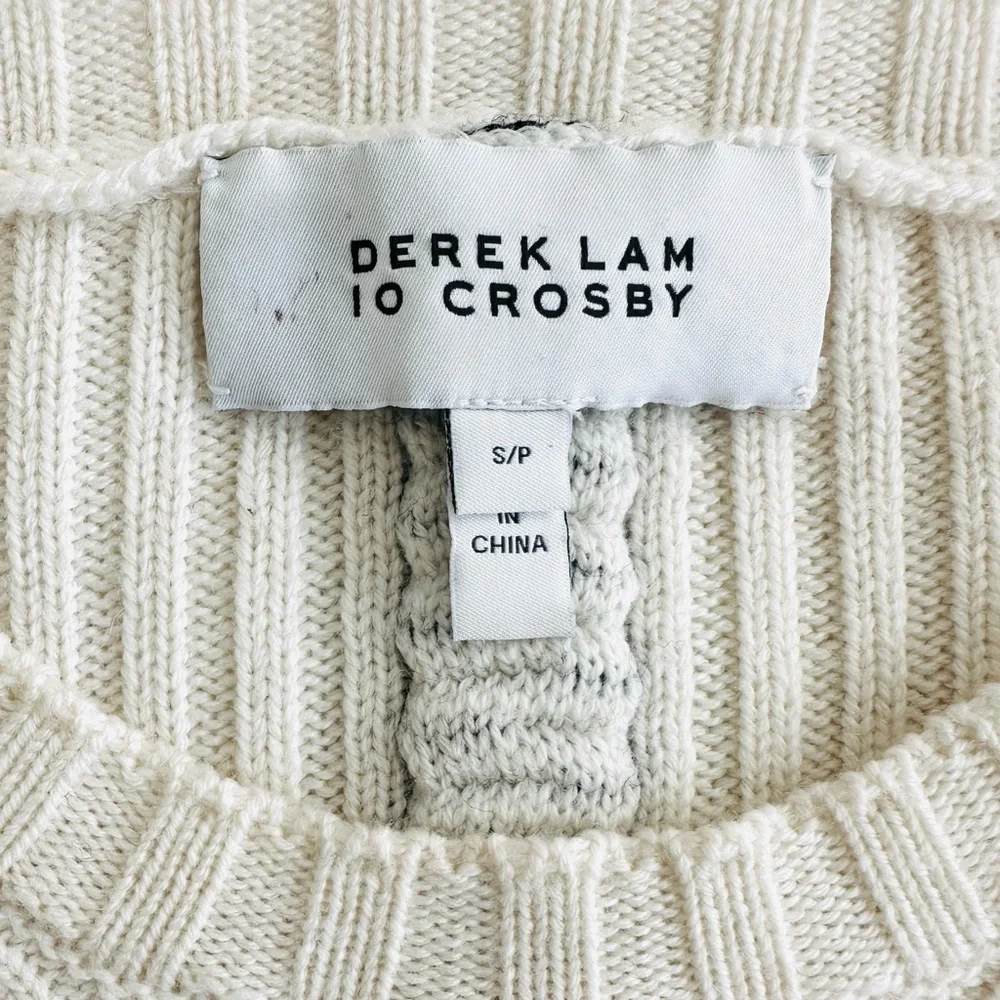Derek Lam 10 Crosby Ribbed Wool Crewneck Sweater with Braided Detail in Ivory